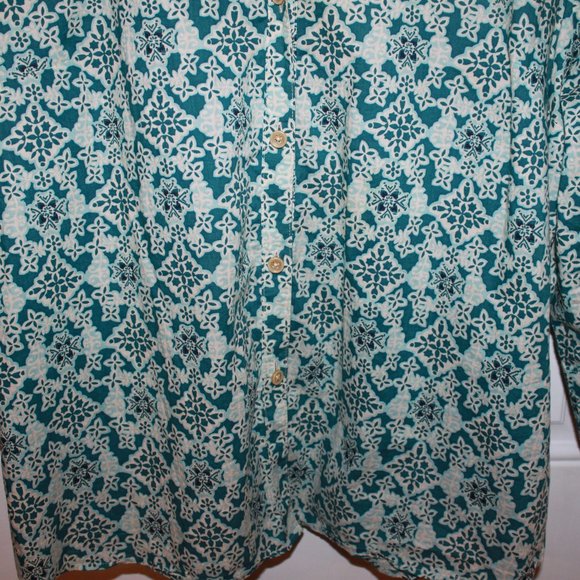 SALE: Vintage Talbots Beaded Collar Button-up 3/4 Sleeve, XL Turquoise/Lt. Blue - Picture 6 of 11